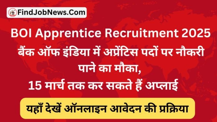 BOI Apprentice Recruitment 2025: बैंक ऑफ इंडिया में अप्रेंटिस पदों पर नौकरी पाने का मौका, यहां से करें अप्लाई